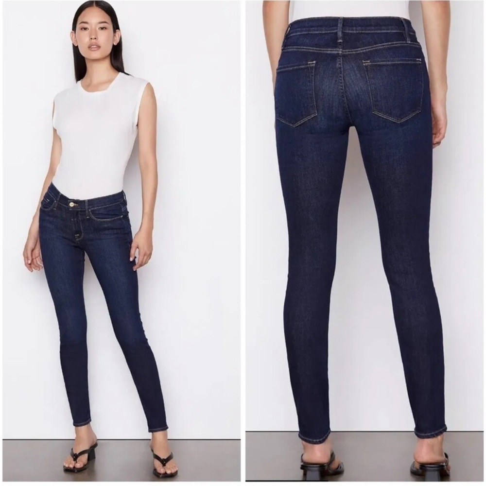 Frame Le Skinny De Jeanne Skinny Jeans Low Rise Queensway Dark Wash Blue Size 26
